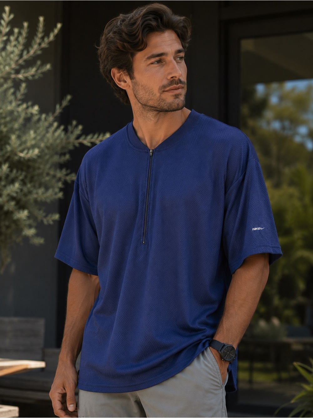 Vintage 90s Nike Dri-FIT Textured Honeycomb Half Zip Polo Shirt Size L